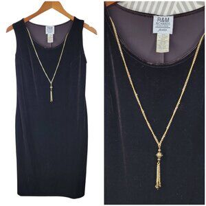 Vintage Velvet Dress Stretch Size 8 Petite Knee Length Brown Removable Necklace